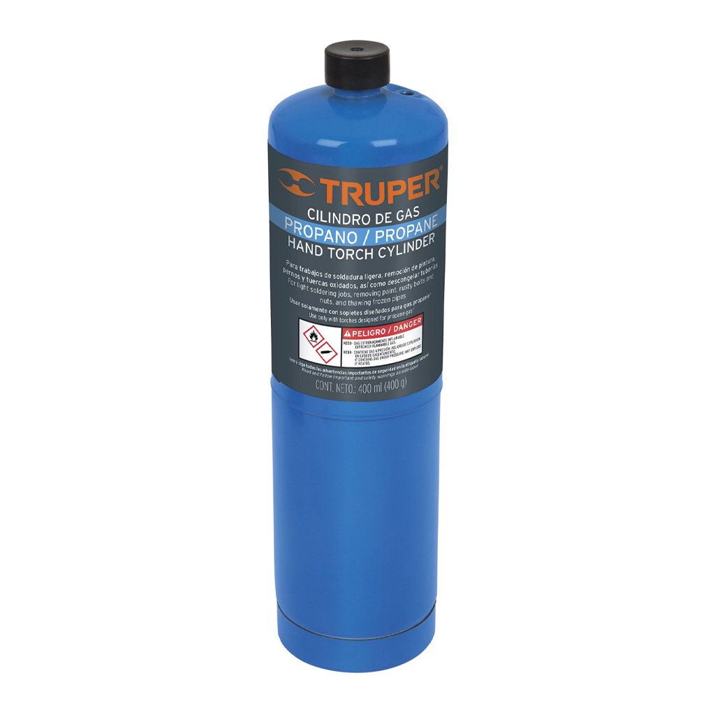 Cilindro de gas propano de 400 gr azul