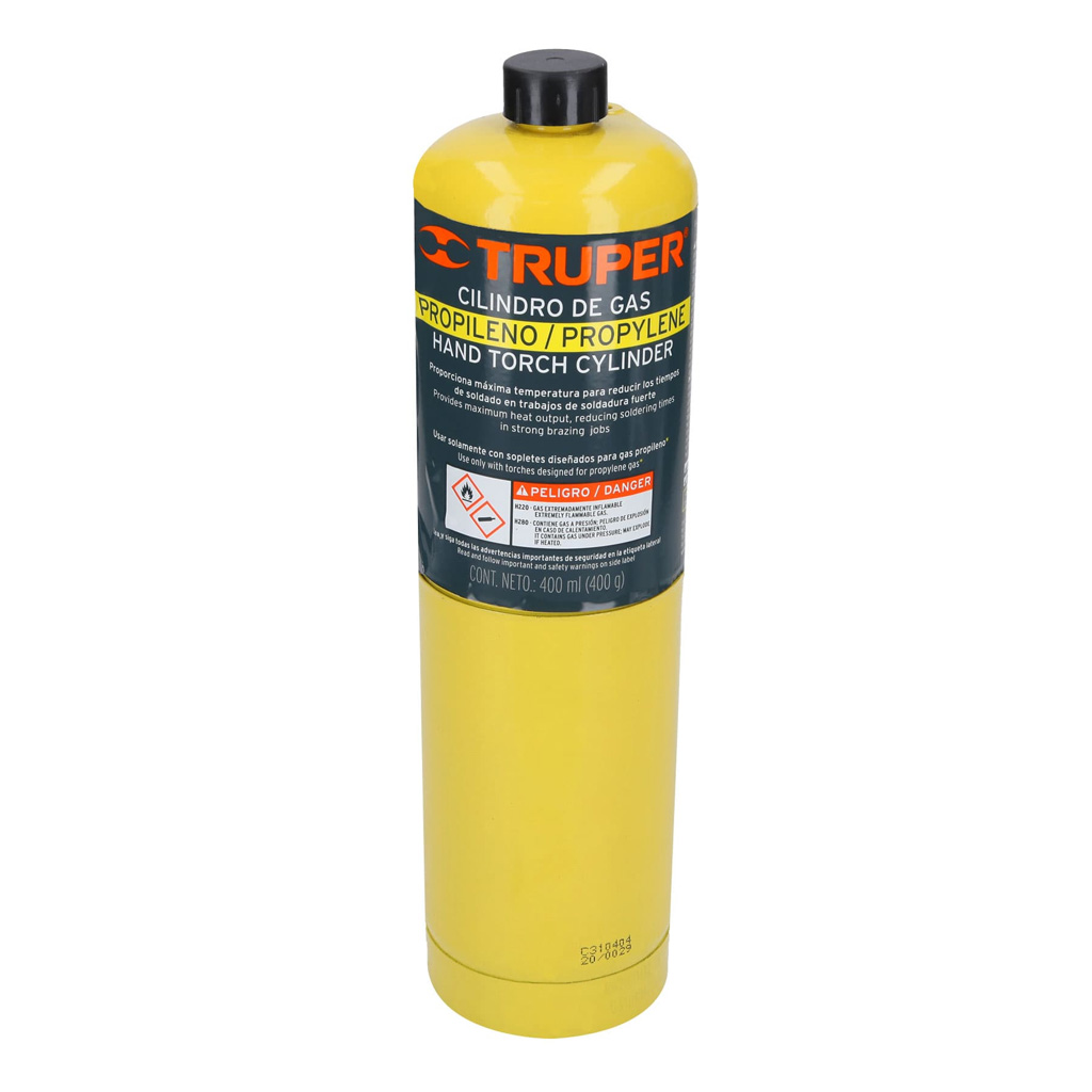 Cilindro de gas propileno de 400 g, amarillo