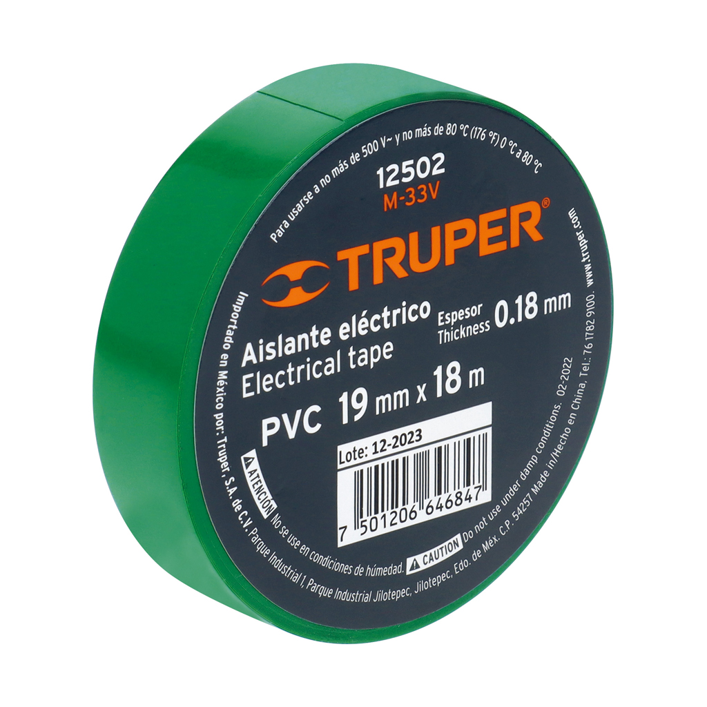 Cinta de aislar de 18 m x 19 mm, verde, Truper