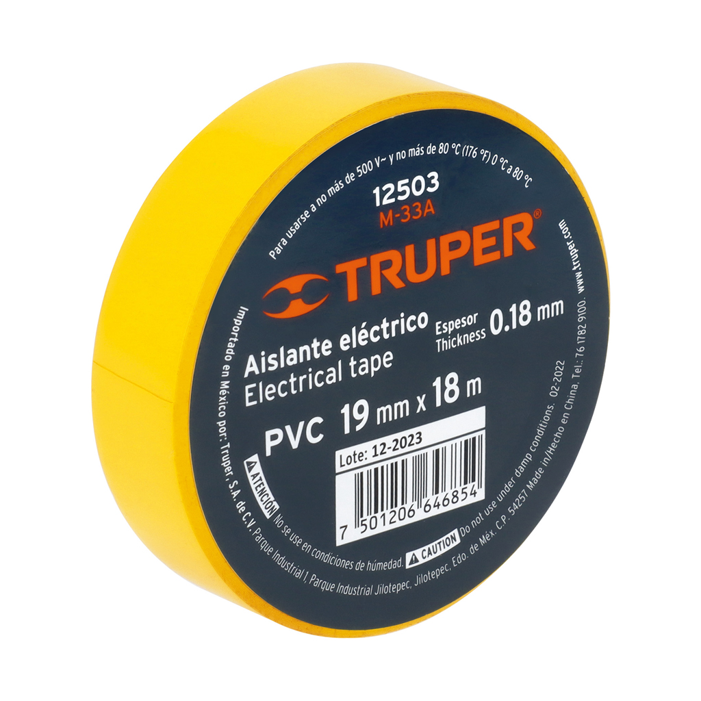 Cinta de aislar de 18 m x 19 mm, amarilla, Truper