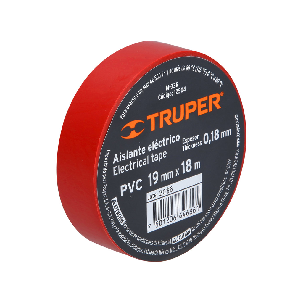 Cinta de aislar 18 m x 19 mm roja (Truper)