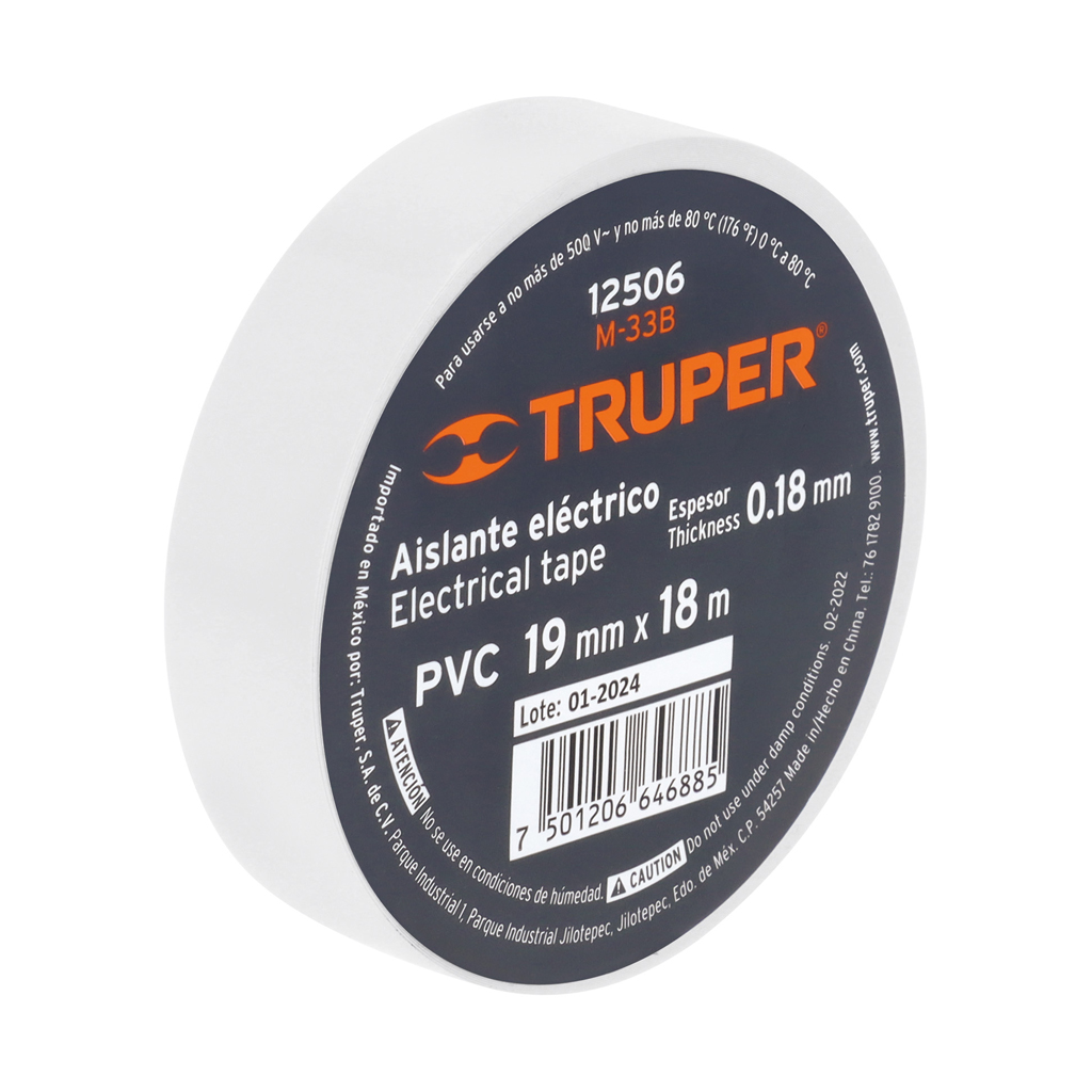 Cinta de aislar de 18 m x 19 mm, blanca, Truper