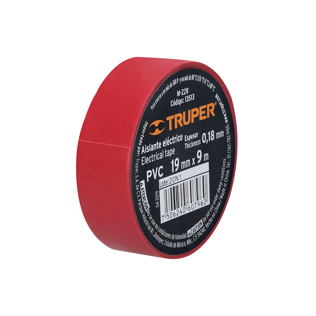 Cinta de aislar de 9 m x 19 mm, roja (Truper)