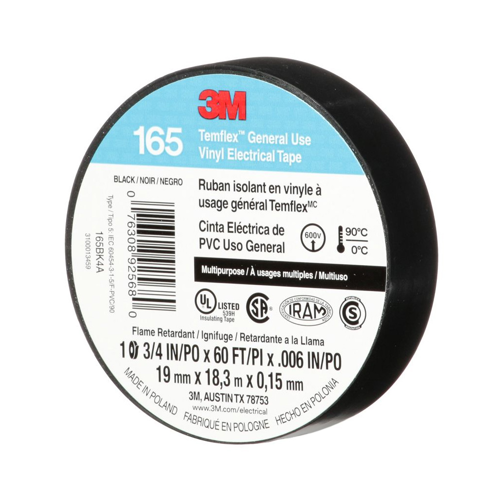 Cinta aislante Temflex 165 negra 19 mm x 18 m (3M)