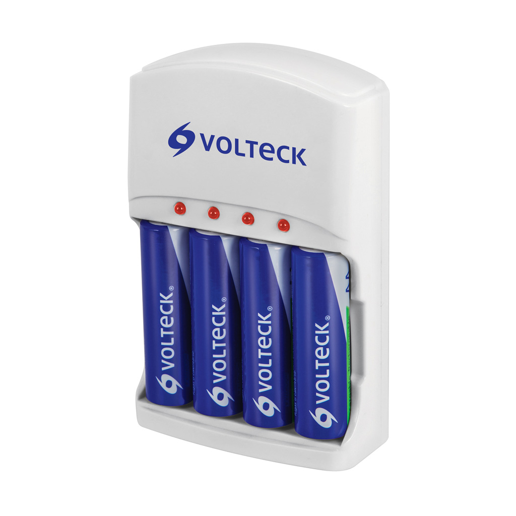 Cargador de pilas AA, AAA y 9 V con 4 pilas AA (Volteck)