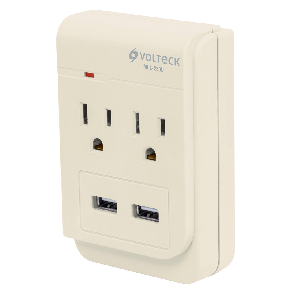 Multicontacto 2 entradas con 2 entradas USB aterrizado