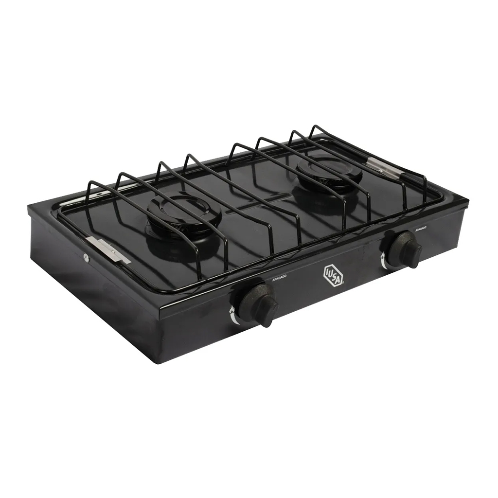 Parrilla de gas con 2 quemadores negro
